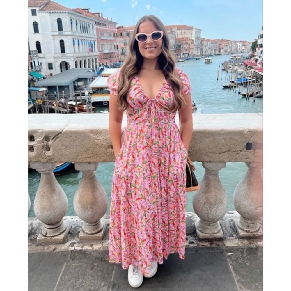 J9 Listicle Pink Floral Short Sleeve V Neck Maxi Norma Bloom Rose‎
